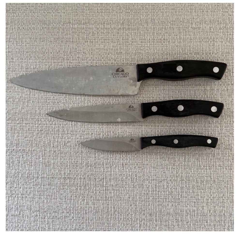 Chicago Cutlery Essentials Three Piece Set Kitchen Knives Black Handles